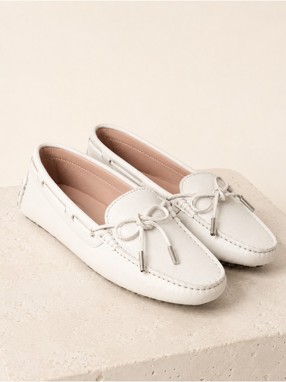 NWOT Tod’s White Leather Gommino Driving Loafers EU 36 with dust bag.